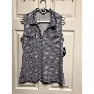 019-016 NWT Laura Ashley Blue‎ X-Large XL  Blouse Top Shirt Stretch New Tags